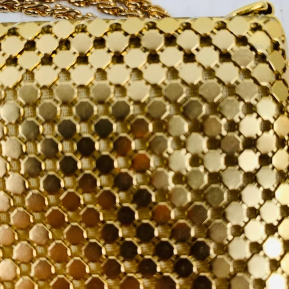 Vintage Gold Mesh Metallic Small Shoulder Bag Evening 70's 80's Disco Glam Prom - Picture 2 of 11